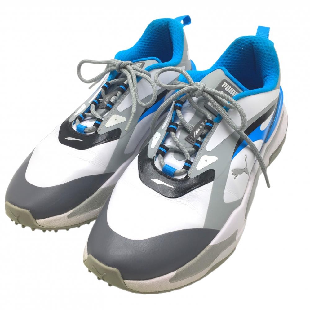 【美品】プーマ ゴルフシューズ 白×ライトブルー×グレー 376357-01 GSファスト  メンズ 26.5 ゴルフウェア PUMA