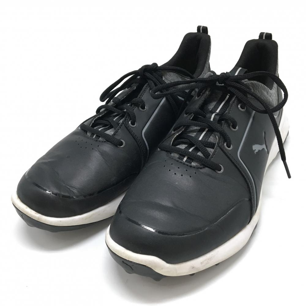 【美品】プーマ ゴルフシューズ スパイクレス 黒×杢グレー 192990 グリップフュージョン メンズ 28.0 ゴルフウェア PUMA