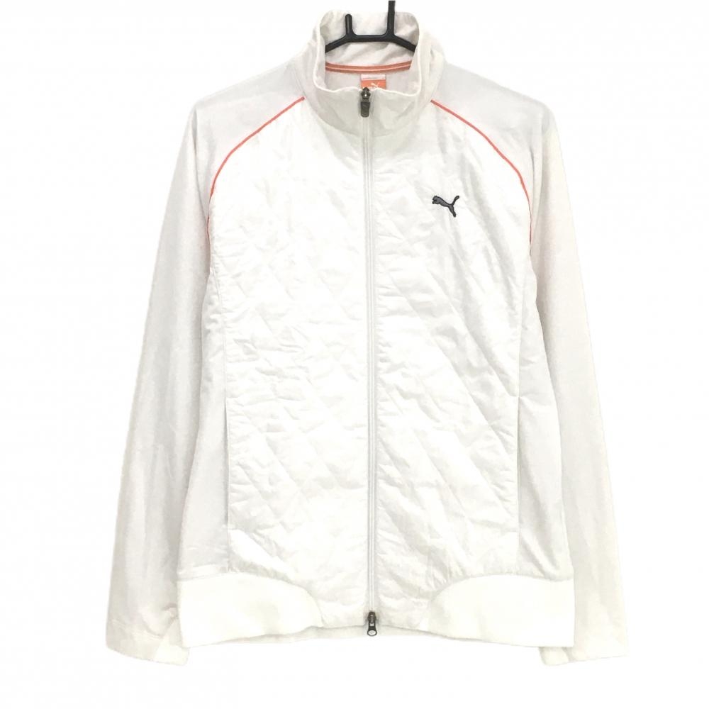 【美品】プーマ 中綿切替ジャケット 白×レッド ダブルジップ 前身頃中綿 裏微起毛  メンズ L ゴルフウェア PUMA