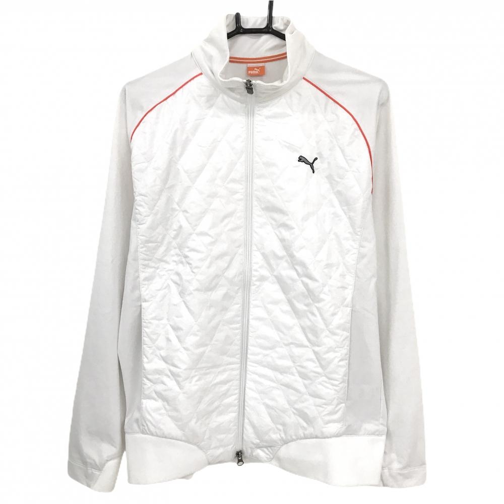 【美品】プーマ 中綿切替ジャケット 白×レッド 前身頃中綿 ダブルジップ メンズ O ゴルフウェア PUMA
