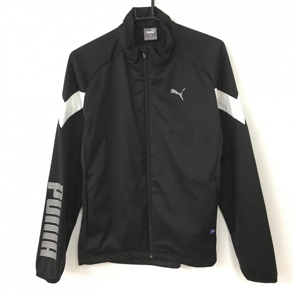 【超美品】プーマ ジャケット 黒×白 ストレッチ 袖ビッグロゴ メンズ M ゴルフウェア PUMA