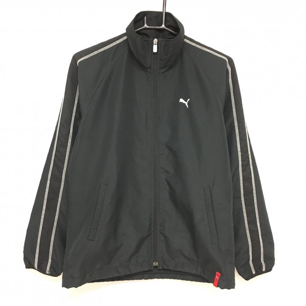 【美品】プーマ ジャケットブルゾン 黒×白 袖ライン ロゴ刺しゅう メッシュ裏地  メンズ M ゴルフウェア PUMA