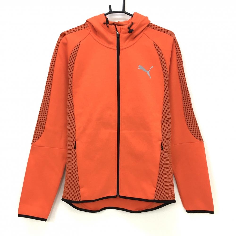 【新品】プーマ ジップパーカー オレンジ×黒 一部柄 胸ロゴ  メンズ L ゴルフウェア PUMA