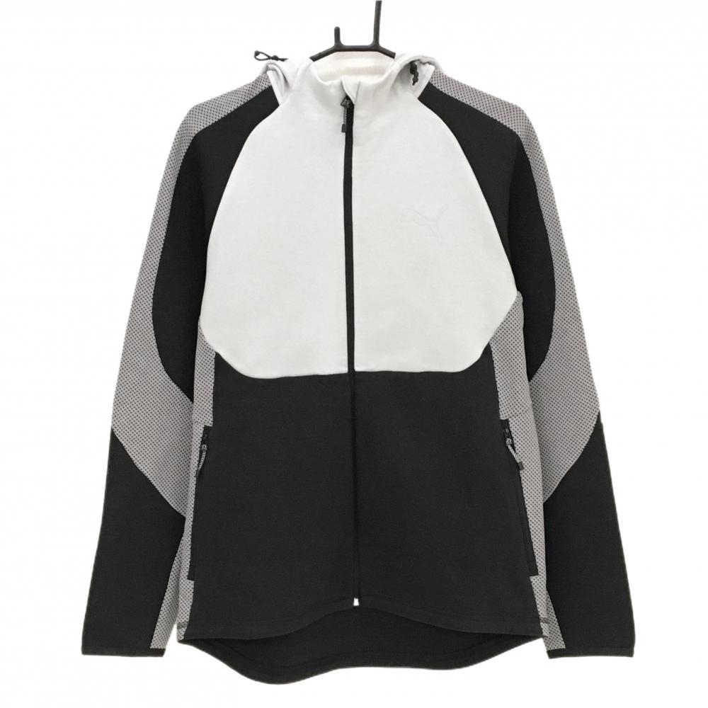 【超美品】プーマ ジップパーカー グレー×黒 一部ドット調  メンズ US-M ゴルフウェア 2024年モデル PUMA