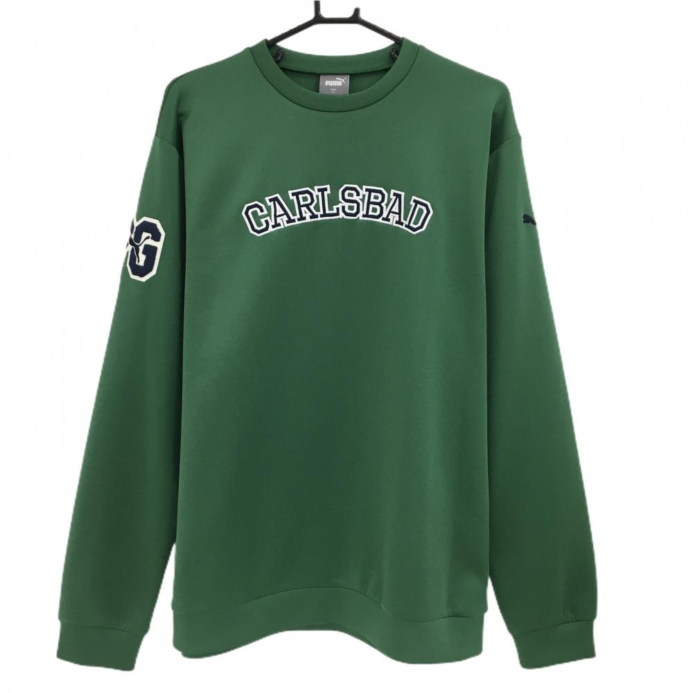 【超美品】プーマ トレーナー グリーン 袖ロゴワッペン メンズ XL ゴルフウェア PUMA