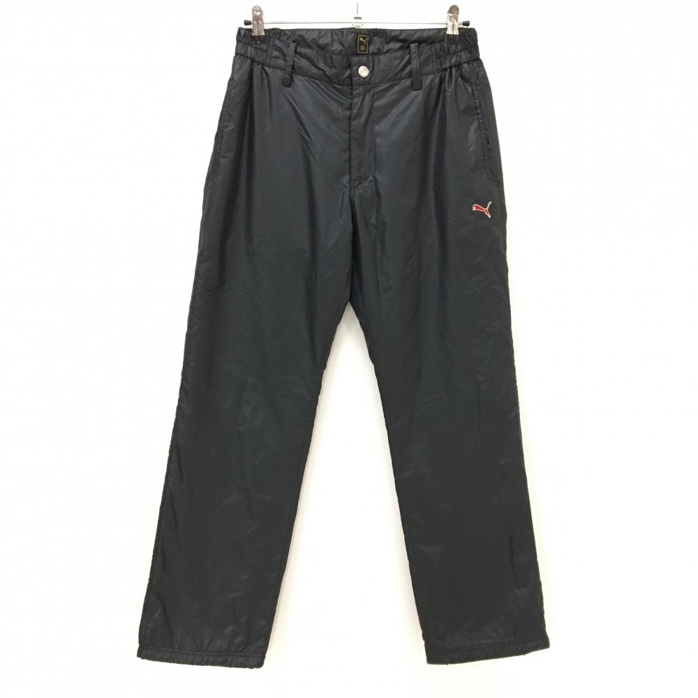 【超美品】プーマ 中綿パンツ 黒×レッド ウエストサイドゴム ロゴ刺しゅう 裾ドローコード メンズ M ゴルフウェア PUMA