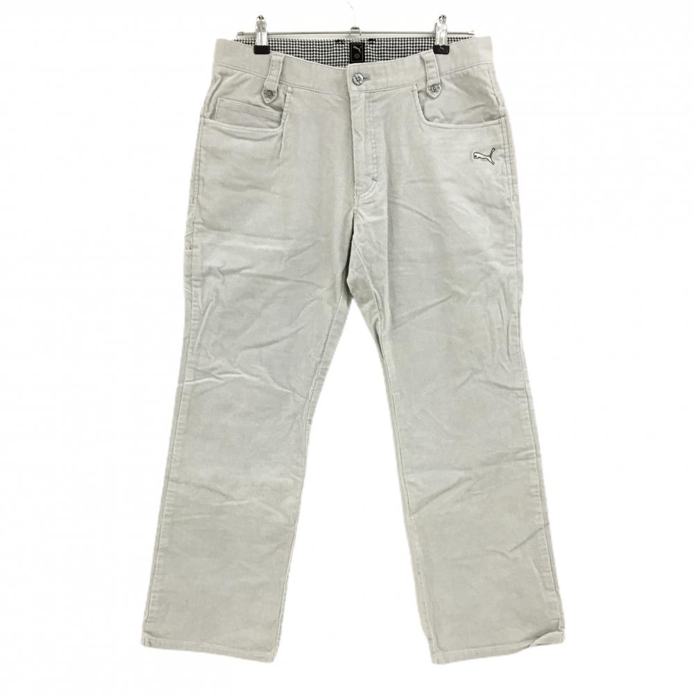 【美品】プーマ コーデュロイパンツ ライトグレー×黒 ロゴ刺しゅう  メンズ 82 ゴルフウェア PUMA