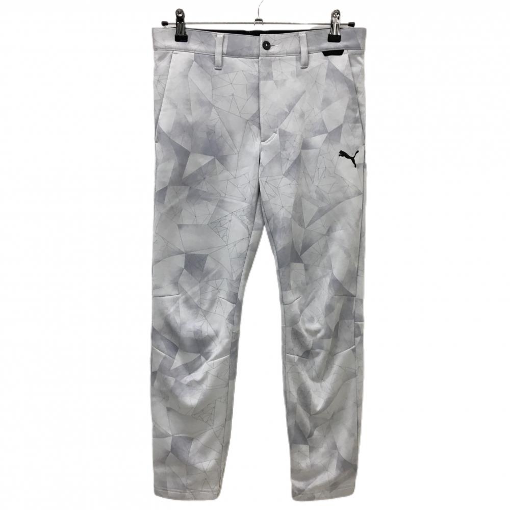 【美品】プーマ パンツ ライト―グレー 総柄 裏微起毛 メンズ S ゴルフウェア PUMA