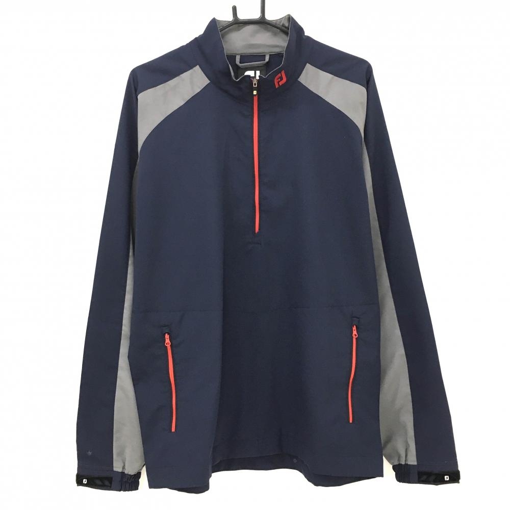 フットジョイ ブルゾン ネイビー×グレー ロゴレッド ハーフジップ メンズ XL ゴルフウェア FootJoy