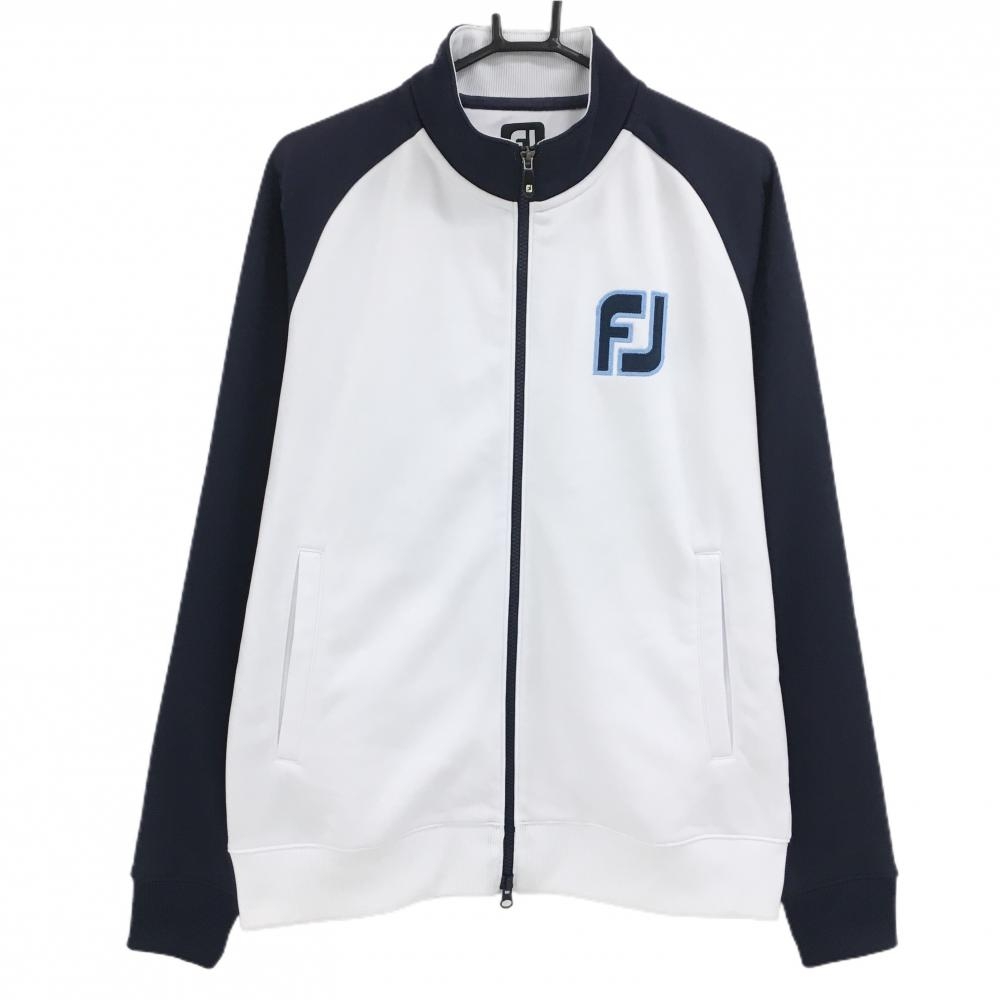 フットジョイ ジャケットブルゾン 白×ネイビー ロゴワッペン メンズ XL ゴルフウェア FootJoy