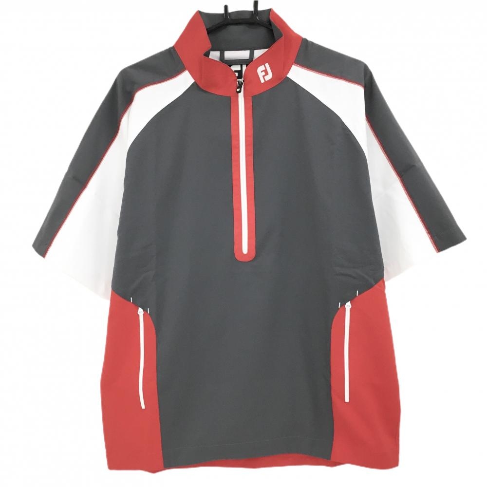 【新品】フットジョイ 半袖ブルゾン グレー×レッド ハーフジップ 耐久撥水加工  メンズ L ゴルフウェア サンプル品 FootJoy
