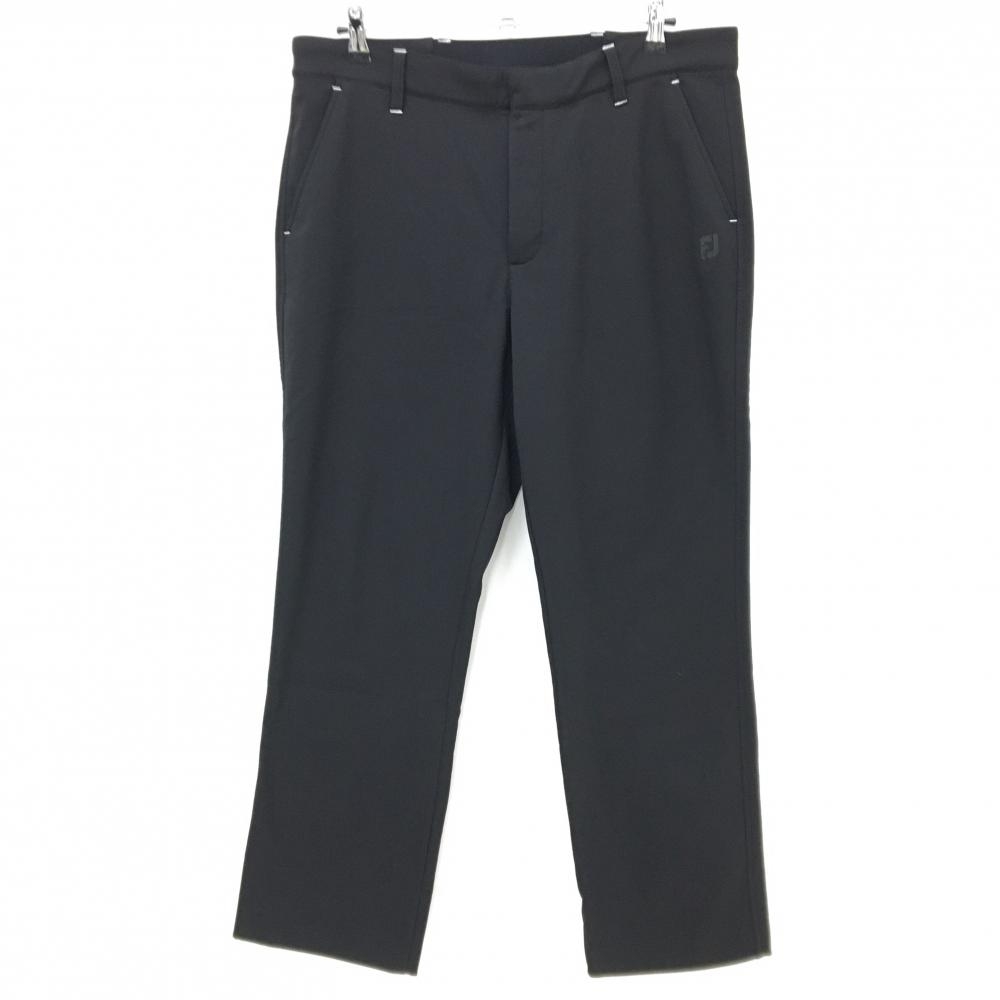 【美品】フットジョイ パンツ 黒×白 無地 ウエスト一部ゴム 裏起毛 ストレッチ メンズ XXL ゴルフウェア FootJoy