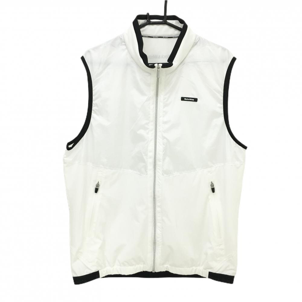 【超美品】ブラックアンドホワイト アウターベスト 白×黒 裾一部ゴムロゴ 裏地メッシュ  メンズ LL ゴルフウェア Black＆White