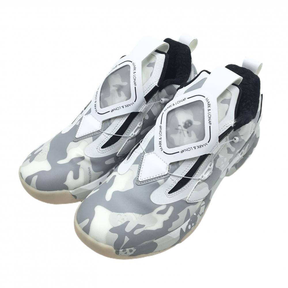 【超美品】マークアンドロナ ゴルフシューズ グレー×白 カモフラ Atrium Spikeless スパイクレス メンズ 25.0 ゴルフウェア MARK＆LONA