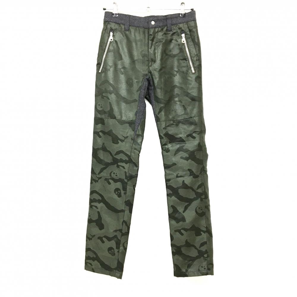 【超美品】マークアンドロナ 中綿パンツ ダークグリーン×グレー系 迷彩 カモフラ スカル メンズ S ゴルフウェア MARK＆LONA
