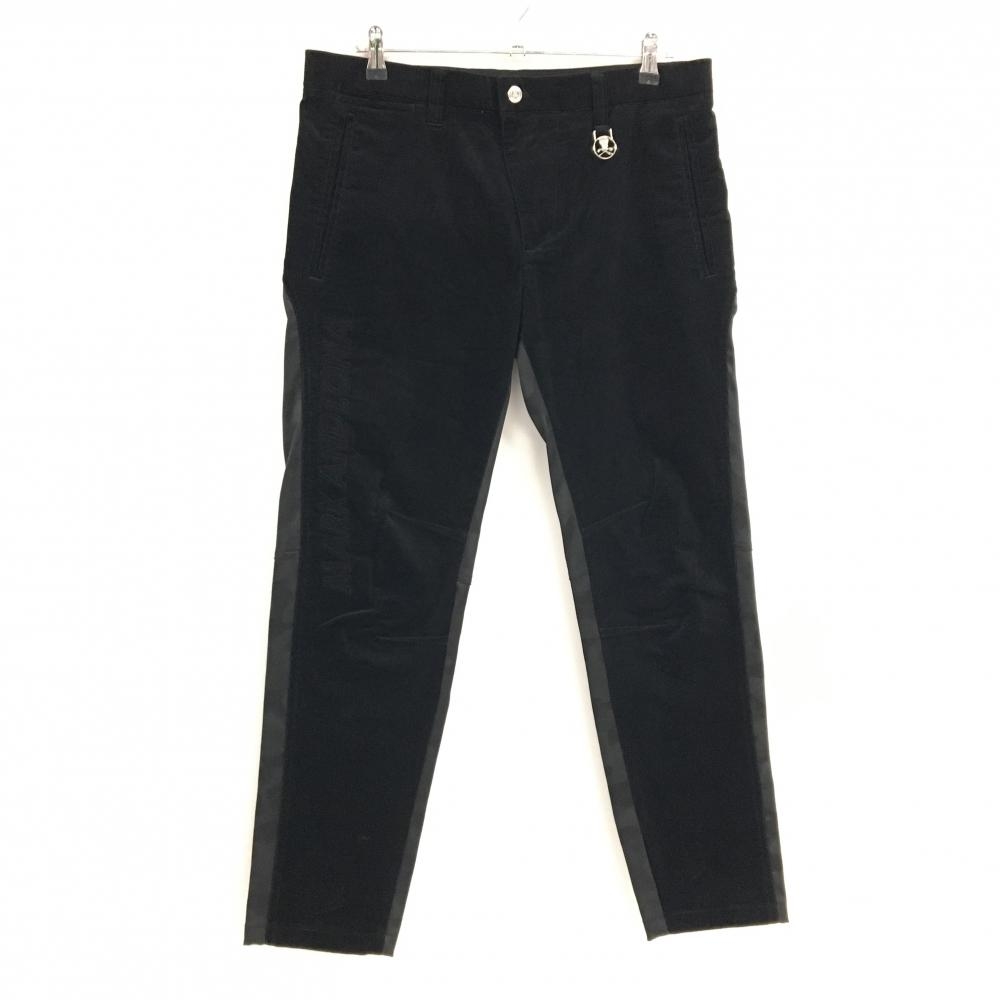 【美品】マークアンドロナ パンツ 黒系 前コーデュロイ 後ろカモフラ ストレッチ メンズ 50(XL) ゴルフウェア MARK＆LONA