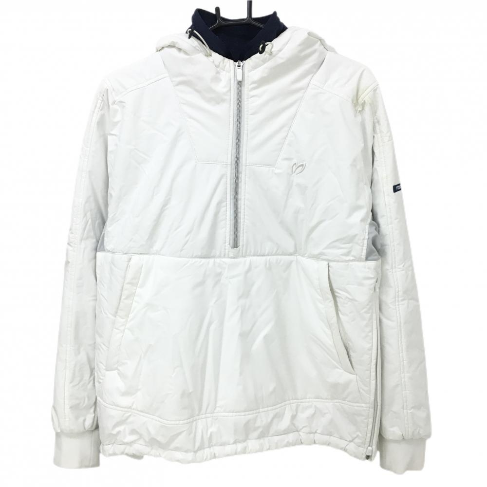 マスターバニー フード付中綿ブルゾン 白×グレー ハーフジップ 蓄熱裏地 メンズ 4(M) ゴルフウェア MASTER BUNNY EDITION