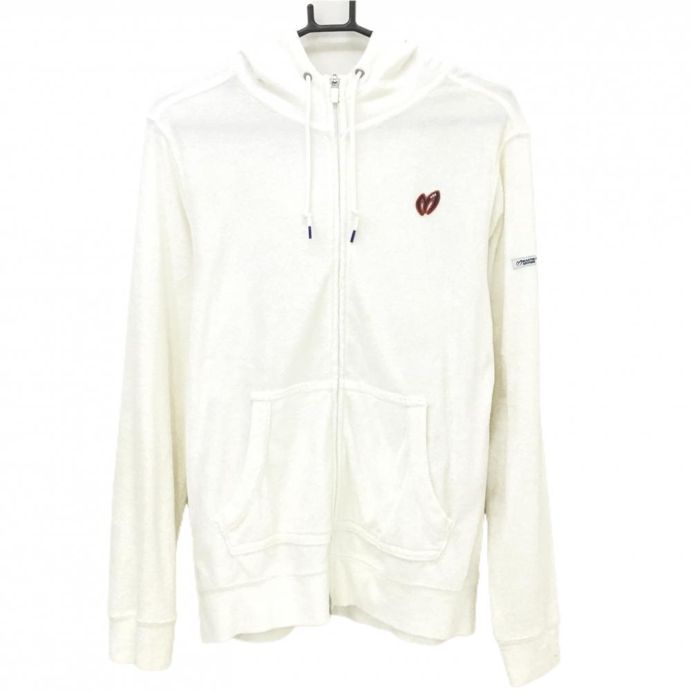 マスターバニー ジップパーカー 白 パイル生地 フードロゴ メンズ 5(L) ゴルフウェア MASTER BUNNY EDITION