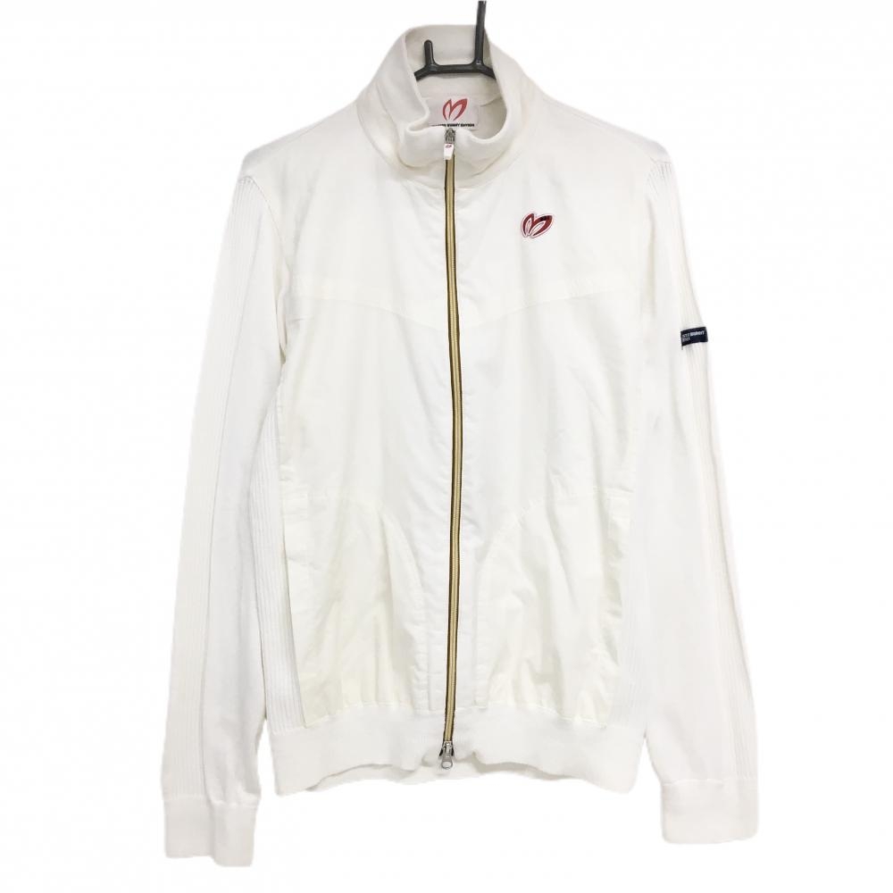 マスターバニー ニットジャケット 白 コットン100% 前面異素材 メンズ 5(L) ゴルフウェア MASTER BUNNY EDITION