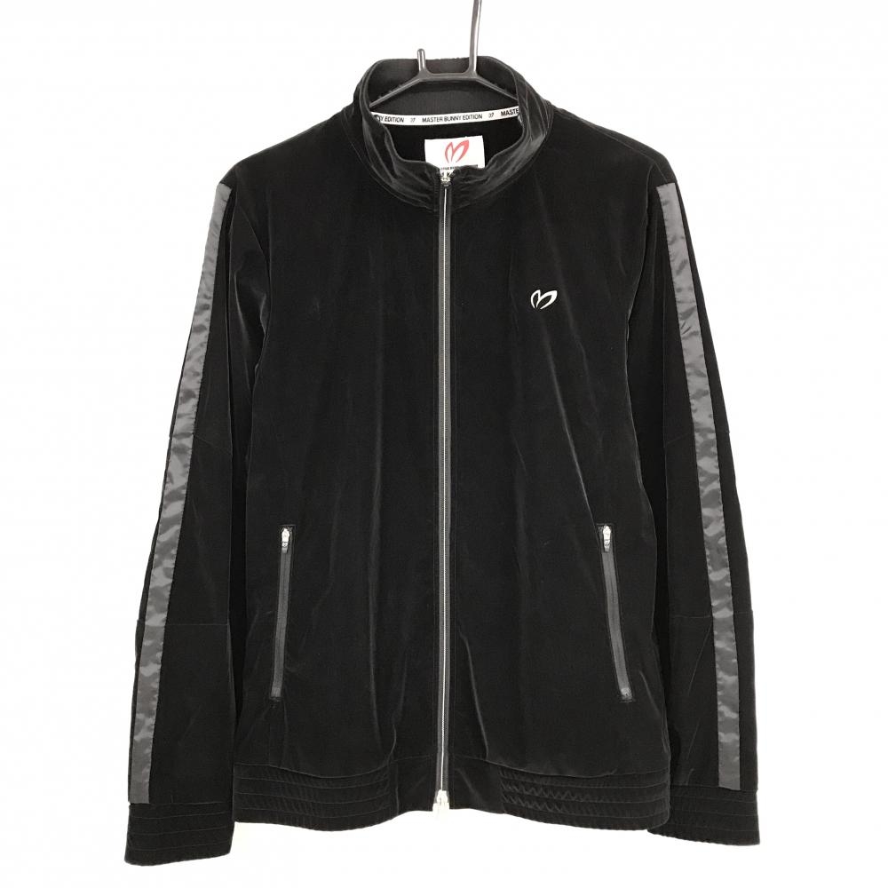 【美品】マスターバニー ジャケットブルゾン 黒 袖ライン ロゴ刺しゅう  メンズ 5(L) ゴルフウェア MASTER BUNNY EDITION