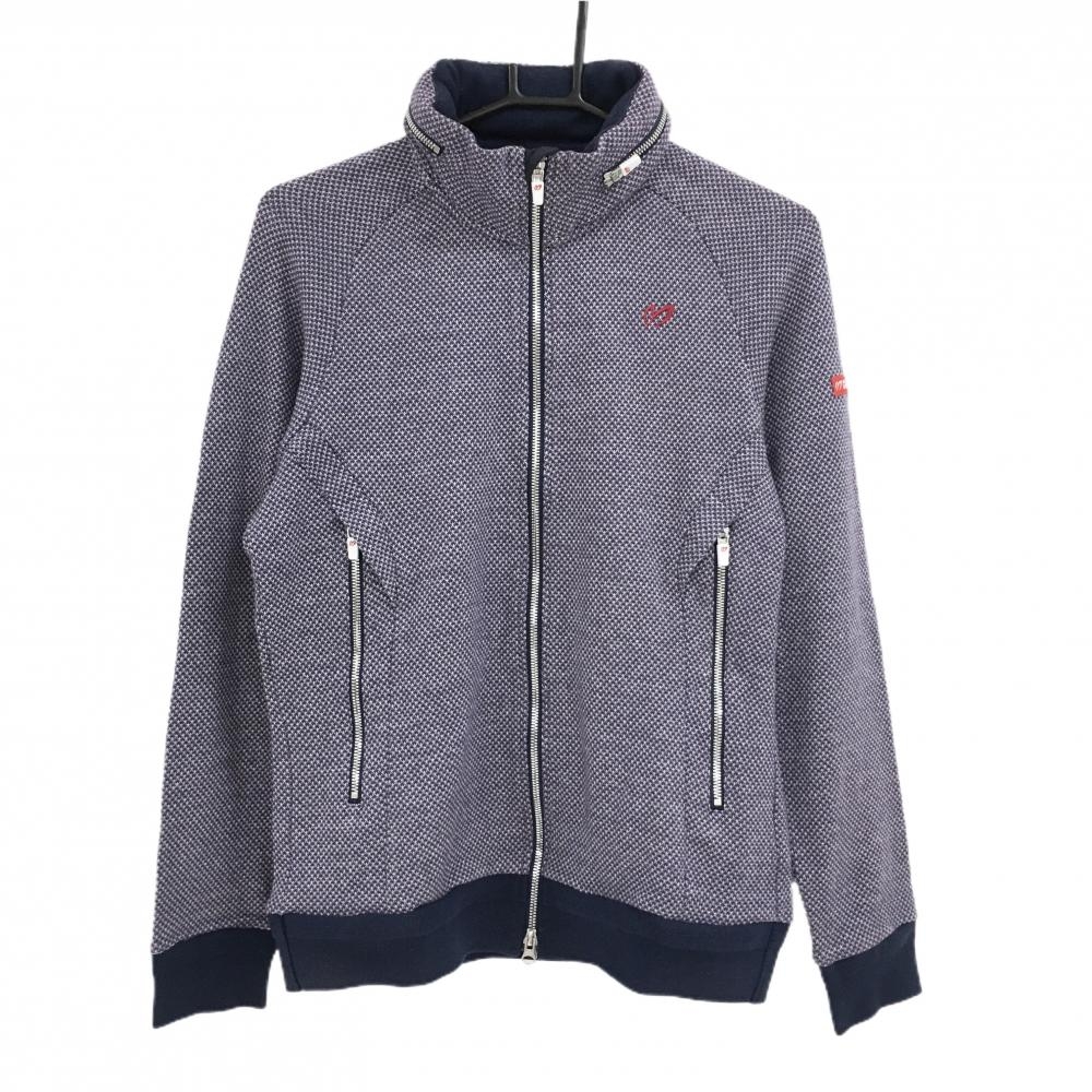 マスターバニー ジャケットブルゾン パープル×白 総柄 フード収納 コットン混 メンズ 4(M) ゴルフウェア MASTER BUNNY EDITION