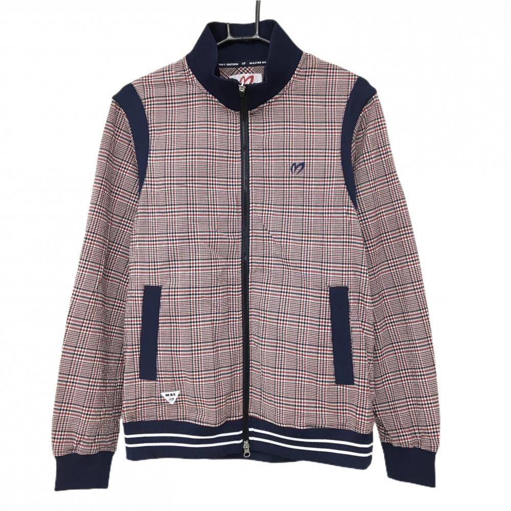 【新品】マスターバニー ジャケットブルゾン ネイビー×レッド チェック 麻混 メンズ 5(L) ゴルフウェア MASTER BUNNY EDITION