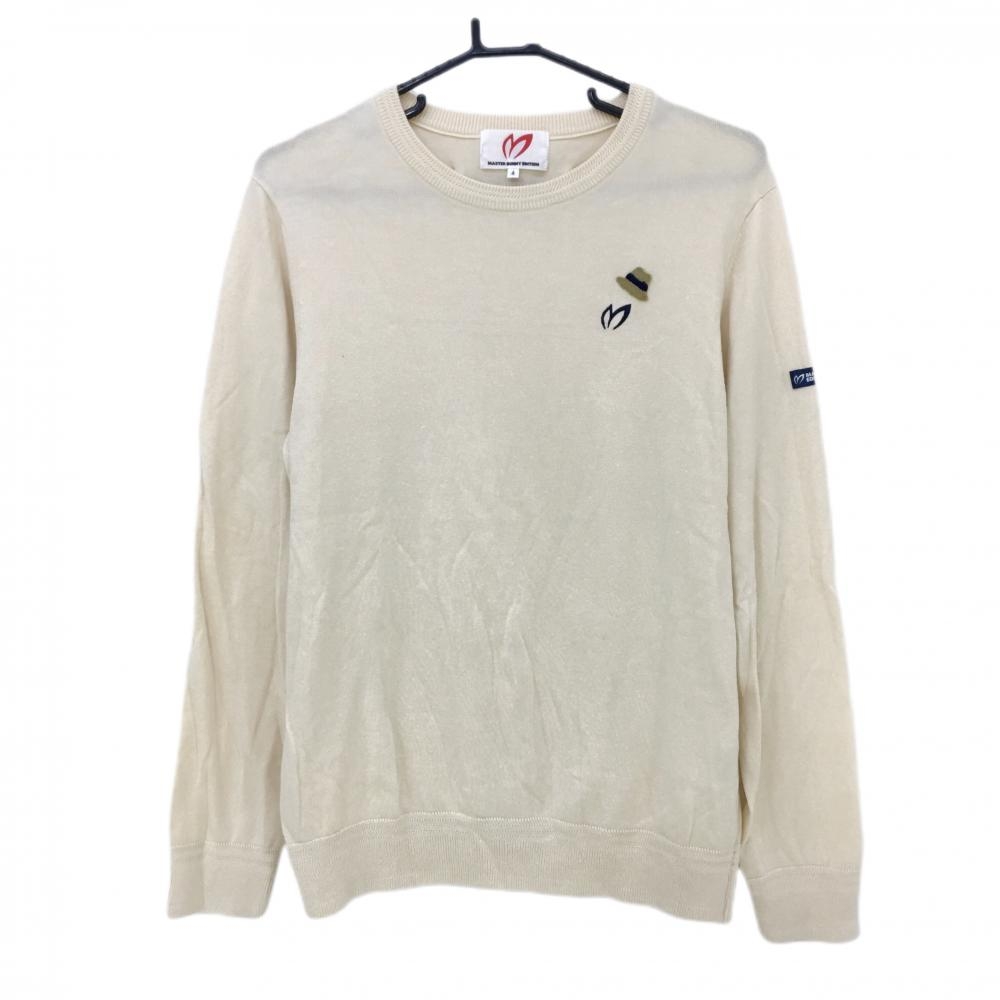 【超美品】マスターバニー セーター ベージュ ニット コットン100％ ハットワッペン メンズ 4(M) ゴルフウェア MASTER BUNNY EDITION