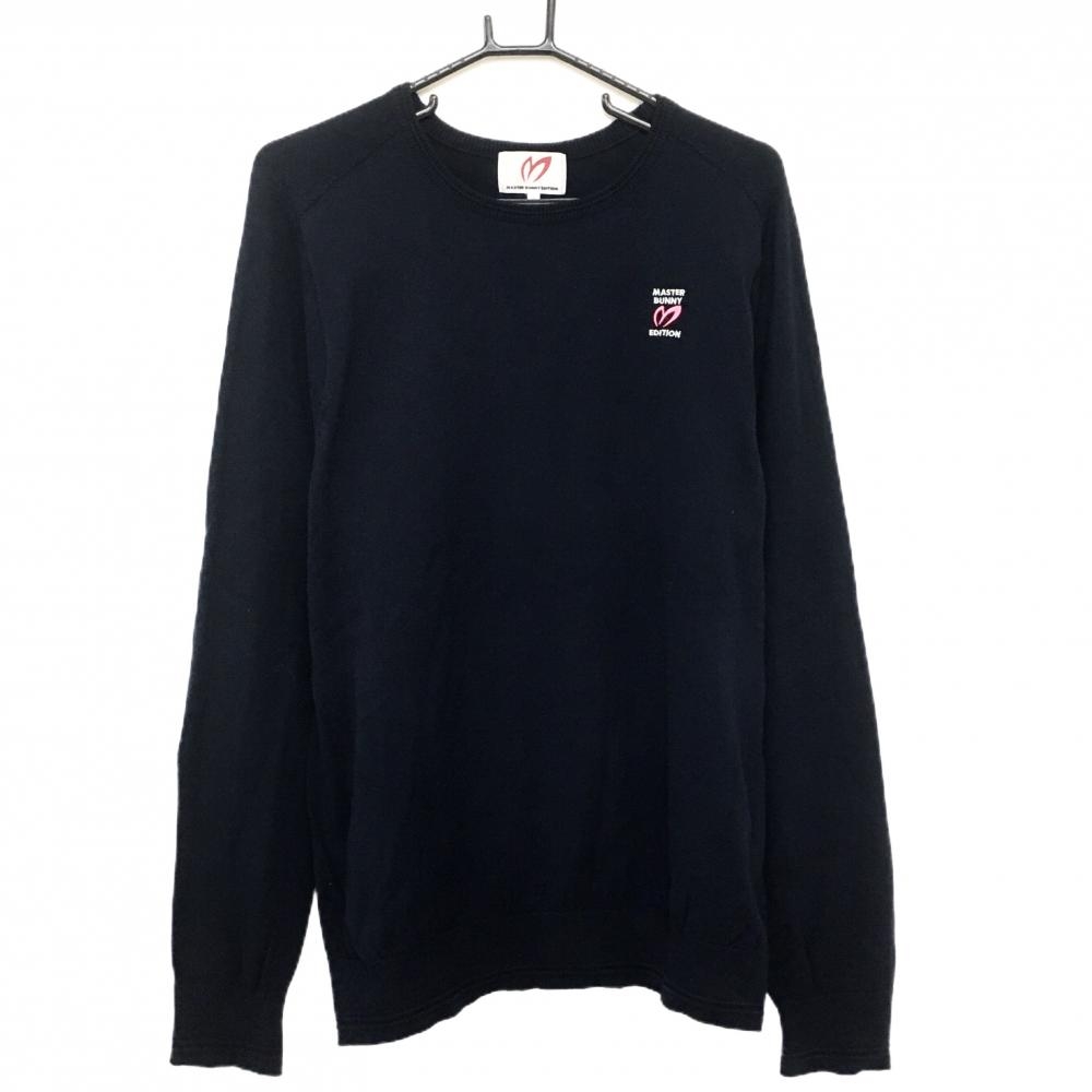 【美品】マスターバニー セーター ネイビー 胸ロゴ刺しゅう ニット コットン100% メンズ 6(XL) ゴルフウェア MASTER BUNNY EDITION