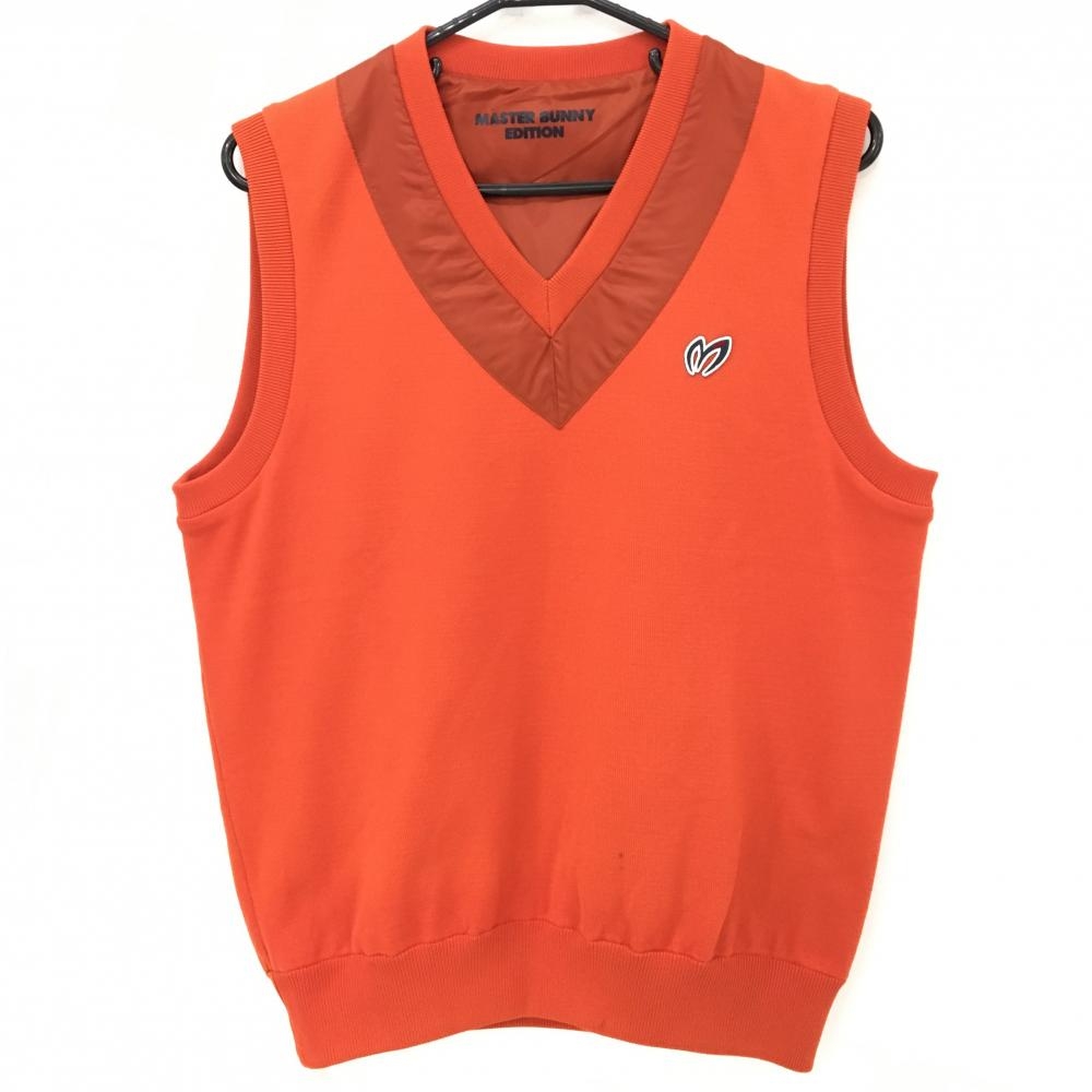 【美品】マスターバニー リバーシブルベスト オレンジ Vネック ニット  メンズ 48(L) ゴルフウェア MASTER BUNNY EDITION