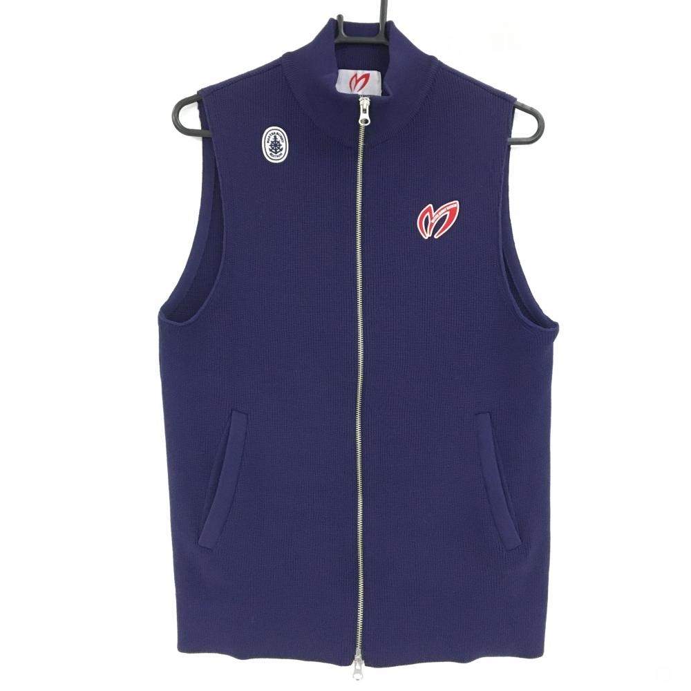 【超美品】マスターバニー ニットジップベスト ネイビー ダブルジップ ワッペン メンズ 5(L) ゴルフウェア MASTER BUNNY EDITION