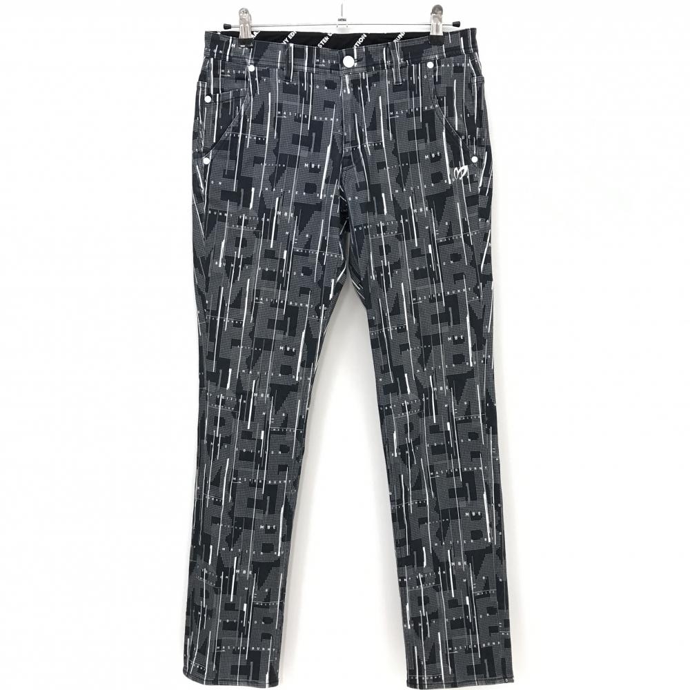 【美品】マスターバニー パンツ グレー×黒×白 総柄 ロゴ総柄 裏微起毛 メンズ 4 ゴルフウェア MASTER BUNNY EDITION