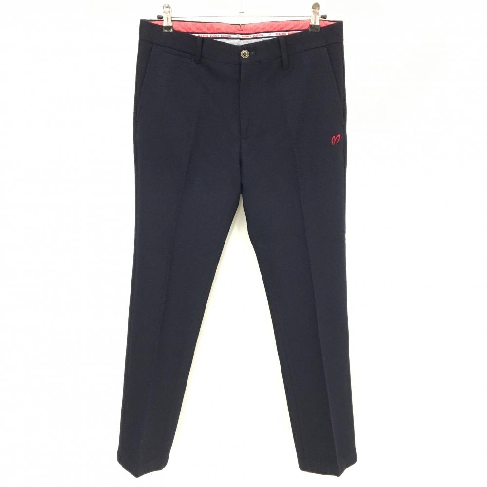 【美品】マスターバニー パンツ ダークネイビー ウール100% 一部裏地付 ロゴ刺しゅう メンズ 5(L) ゴルフウェア MASTER BUNNY EDITION