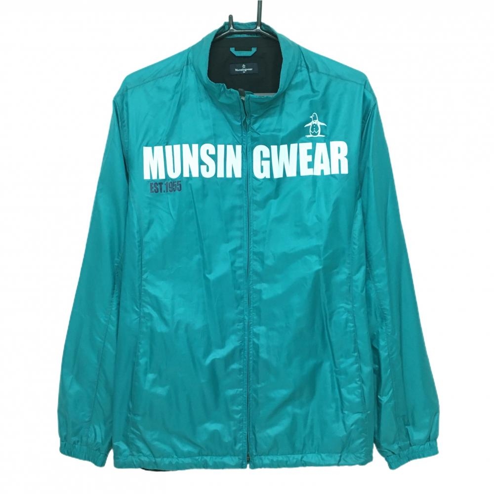 マンシングウェア ナイロンジャケット グリーン×白 裏地付き 裾ドローコード  メンズ 3L ゴルフウェア 大きいサイズ Munsingwear
