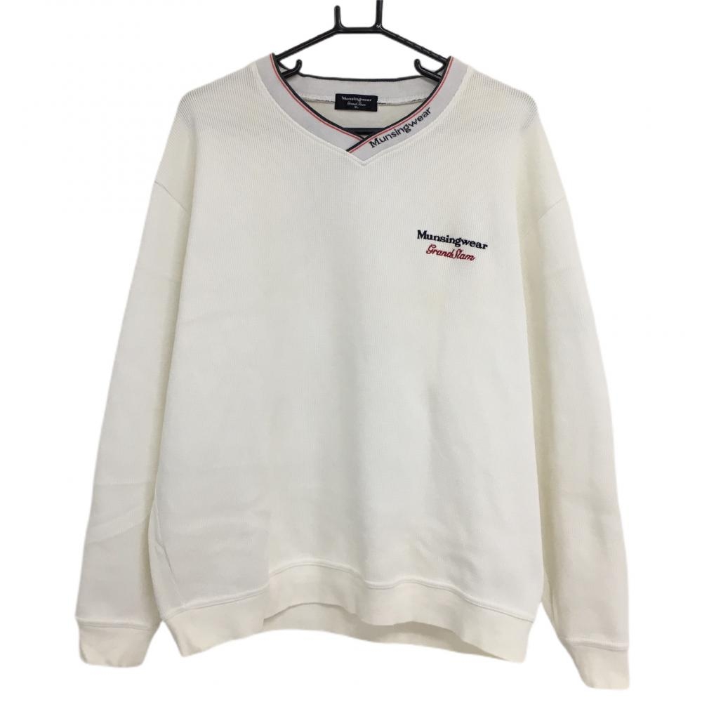 マンシングウェア セーター 白×ネイビー Vネック ロゴ刺しゅう 大きいサイズ メンズ 3L ゴルフウェア Munsingwear