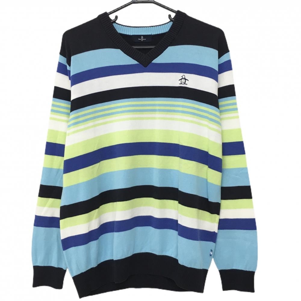 マンシングウェア セーター ダークネイビー×マルチカラー ボーダー ロゴ刺しゅう ニット  メンズ LL ゴルフウェア Munsingwear