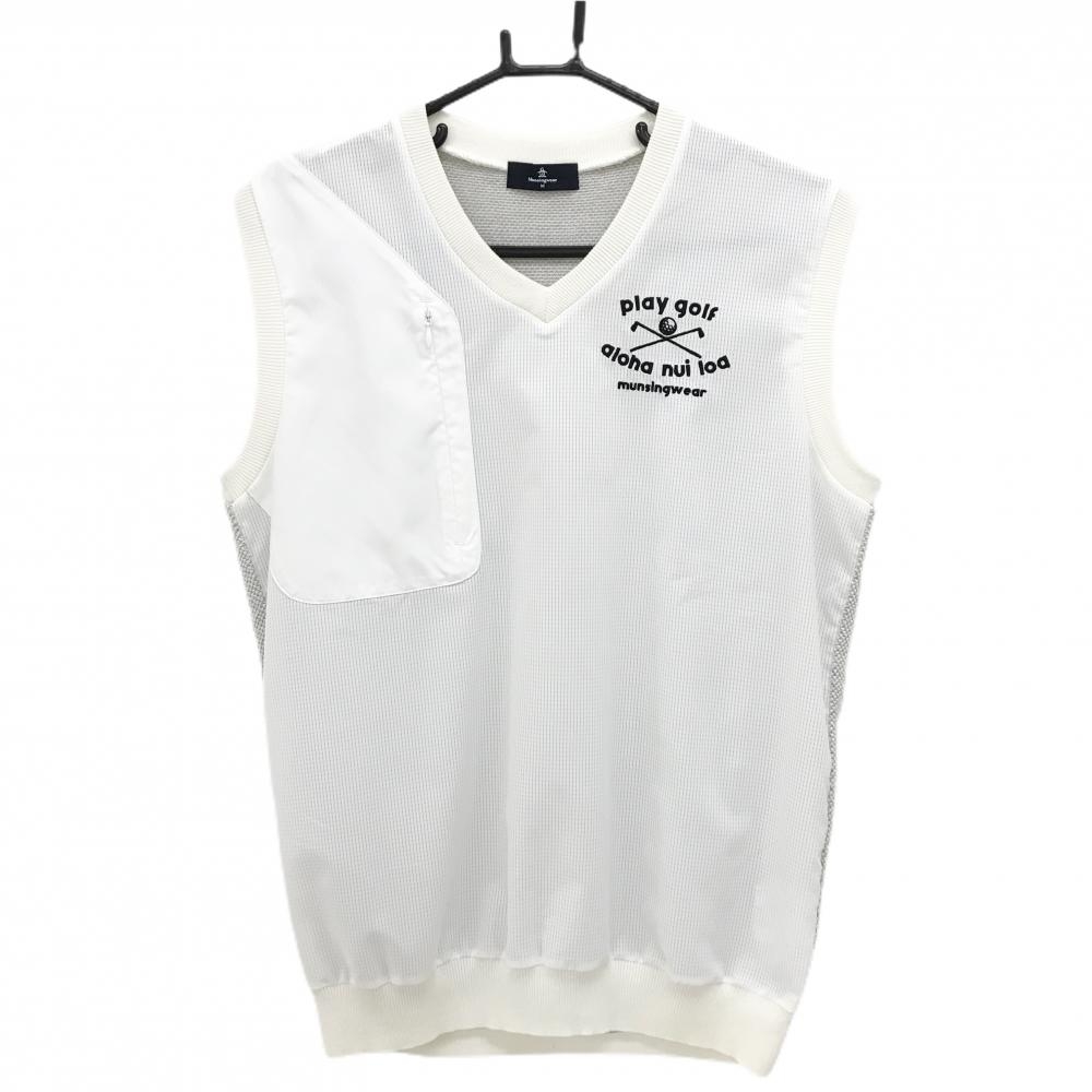 【美品】マンシングウェア アウターベスト 白 メッシュ調 後身頃ニット メンズ M ゴルフウェア Munsingwear