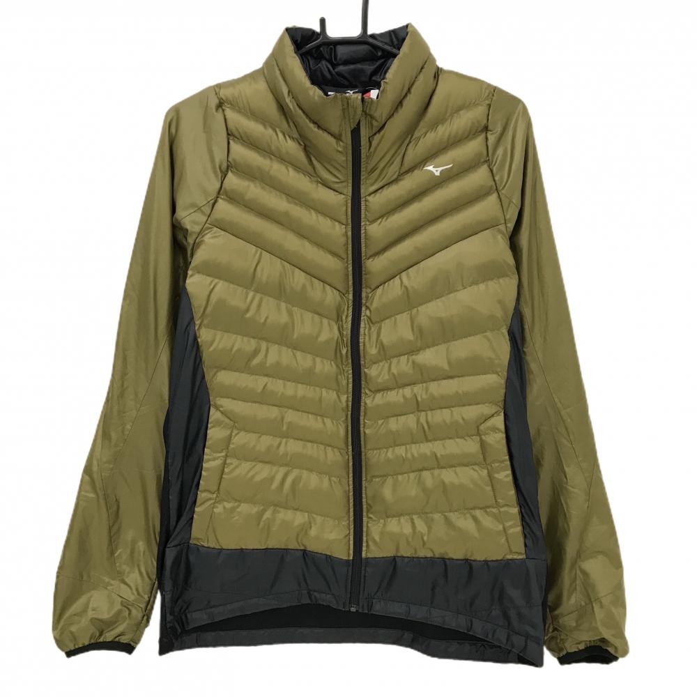 【超美品】ミズノゴルフ 中綿ジャケット イエローカーキ×ネイビー 光沢感 背面一部切替 胸元ロゴ  メンズ L ゴルフウェア MIZUNO