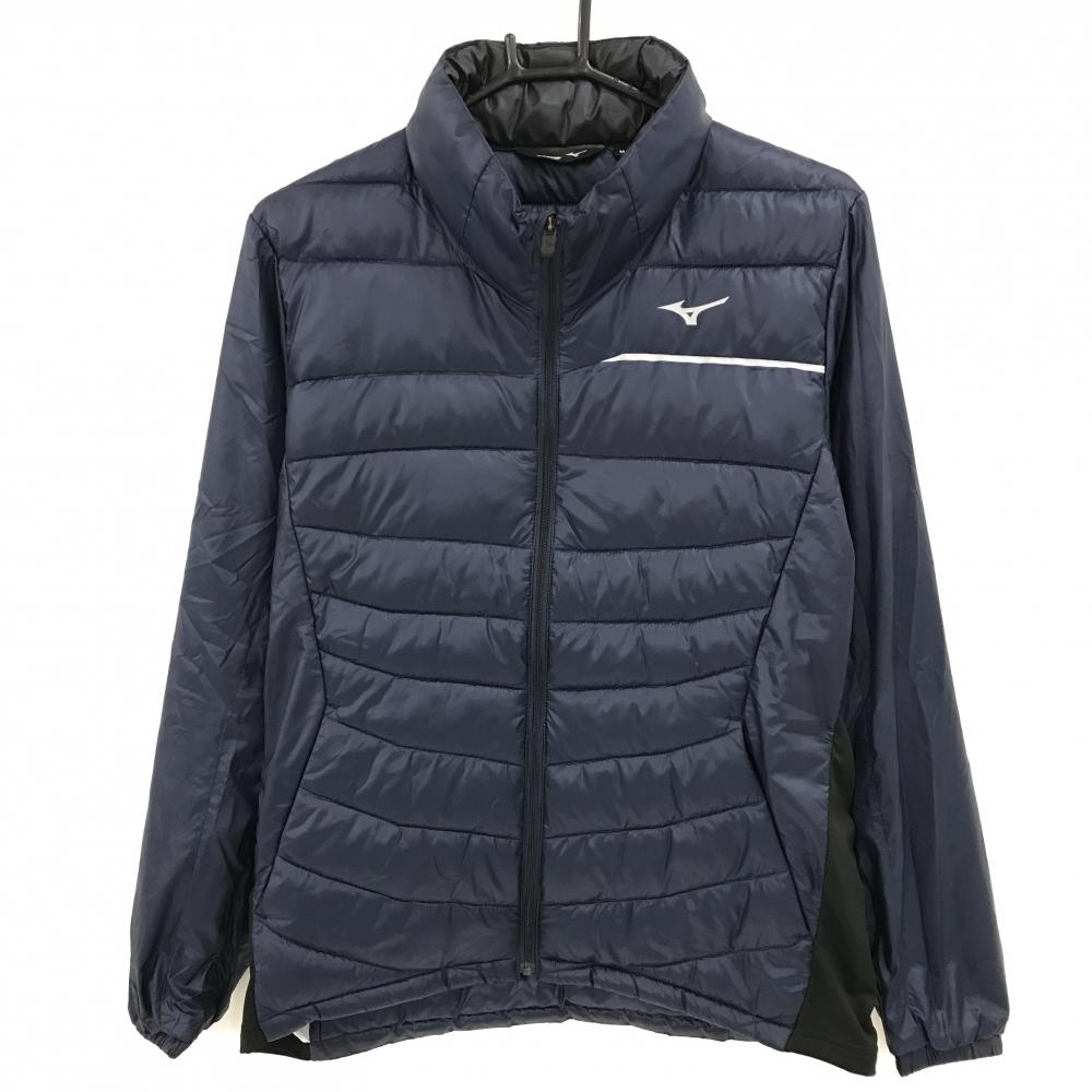 【美品】ミズノ 中綿ジャケット ネイビー ロゴプリント ブレスサーモ  メンズ M ゴルフウェア MIZUNO