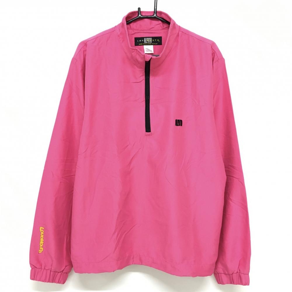 【美品】ラウドマウス ハイネックブルゾン ピンク×黒 内側メッシュ ハーフジップ ロゴ刺しゅう メンズ L ゴルフウェア LOUDMOUTH