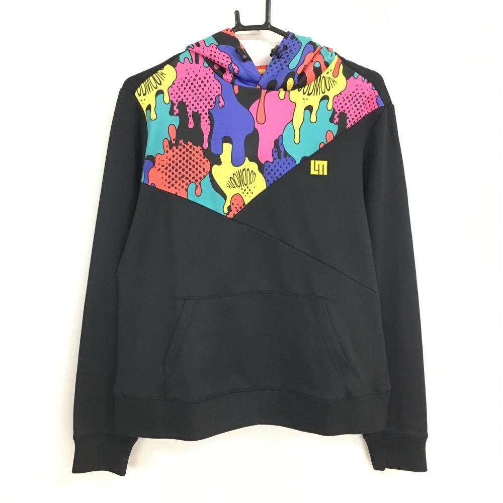 【美品】ラウドマウス パーカー 黒×マルチカラー 上部総柄 コミカルブロット トレーナー メンズ LL ゴルフウェア LOUDMOUTH