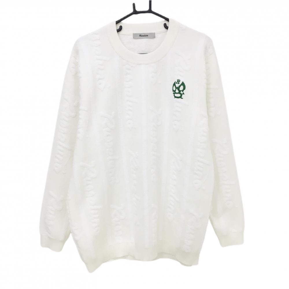 【超美品】ラッセルノ セーター 白 英字ロゴストライプ 凹凸生地 ルチャマスク ニット メンズ 6(XL) ゴルフウェア 2025年モデル RUSSELUNO
