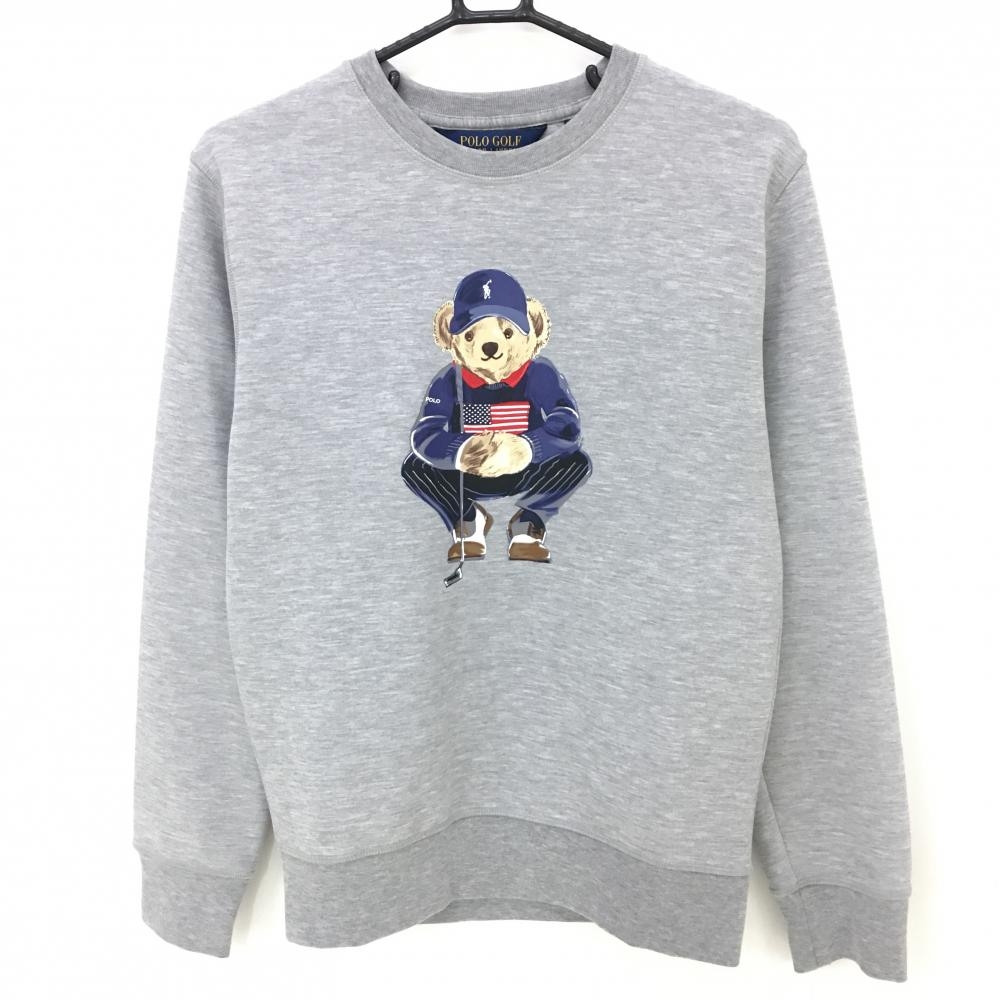 【美品】ポロゴルフ ラルフローレン トレーナー 杢グレー スウェット 前面プリント メンズ XS/TP ゴルフウェア Ralph Lauren