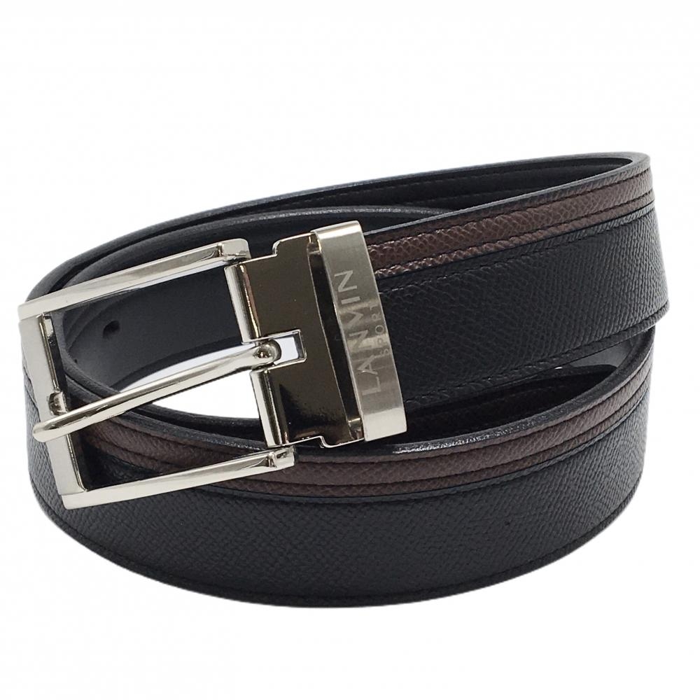 【超美品】ランバンスポール ベルト 黒×ブラウン シルバーバックル メンズ  ゴルフウェア LANVIN SPORT