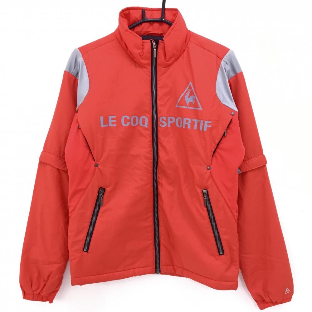 【美品】ルコック 2WAY中綿ジャケット レッド×グレー ロゴプリント  メンズ M ゴルフウェア le coq sportif