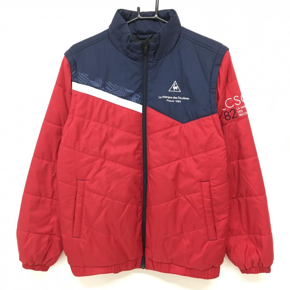 ルコック 2WAY中綿ジャケット レッド×ネイビー 袖刺しゅう メンズ M ゴルフウェア le coq sportif