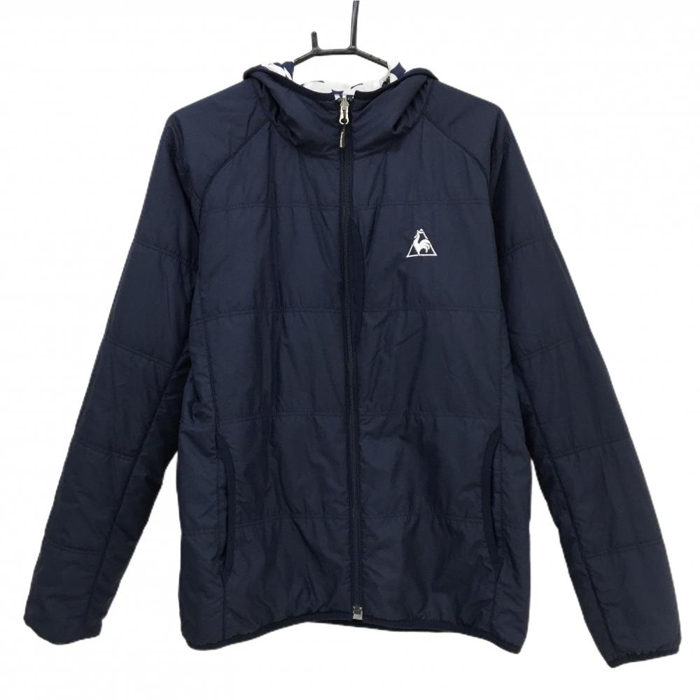 ルコック 中綿リバーシブルジャケット 白×ネイビー ドット フード付 メンズ L ゴルフウェア le coq sportif