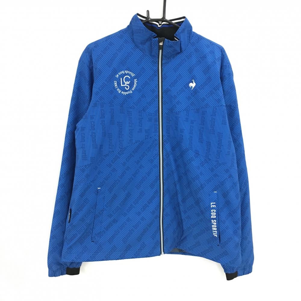 【超美品】ルコックゴルフ 中綿ジャケット ブルー×黒 ストライプ・ロゴ総柄 撥水 メンズ 3L ゴルフウェア 2024年モデル le coq sportif