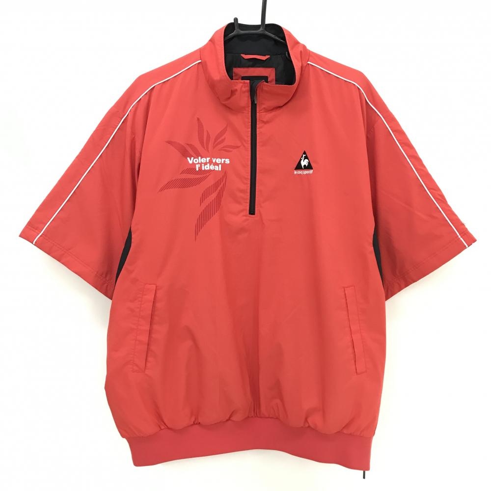 【超美品】ルコックゴルフ 半袖中綿ブルゾン レッド×黒 ハーフジップ ロゴ刺しゅう メンズ LL ゴルフウェア le coq sportif