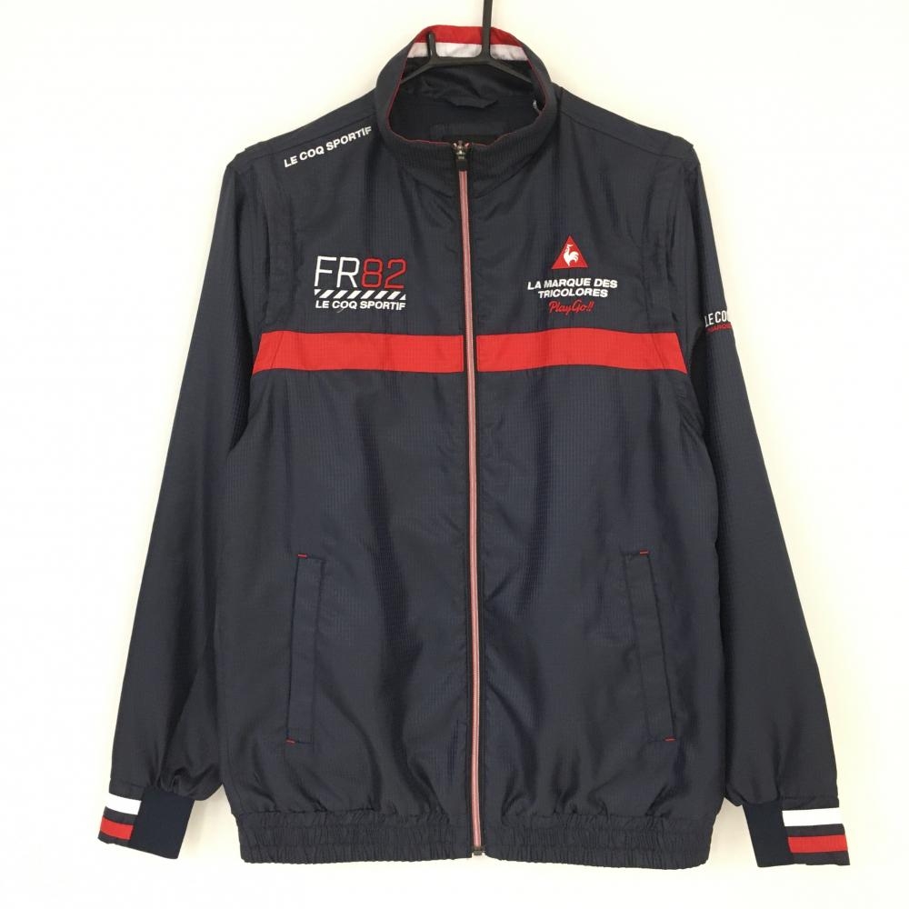 【超美品】ルコック 2WAYジャケット ネイビー×レッド トリコロール ブルゾン 裏地メッシュ 軽量 メンズ LL ゴルフウェア le coq sportif
