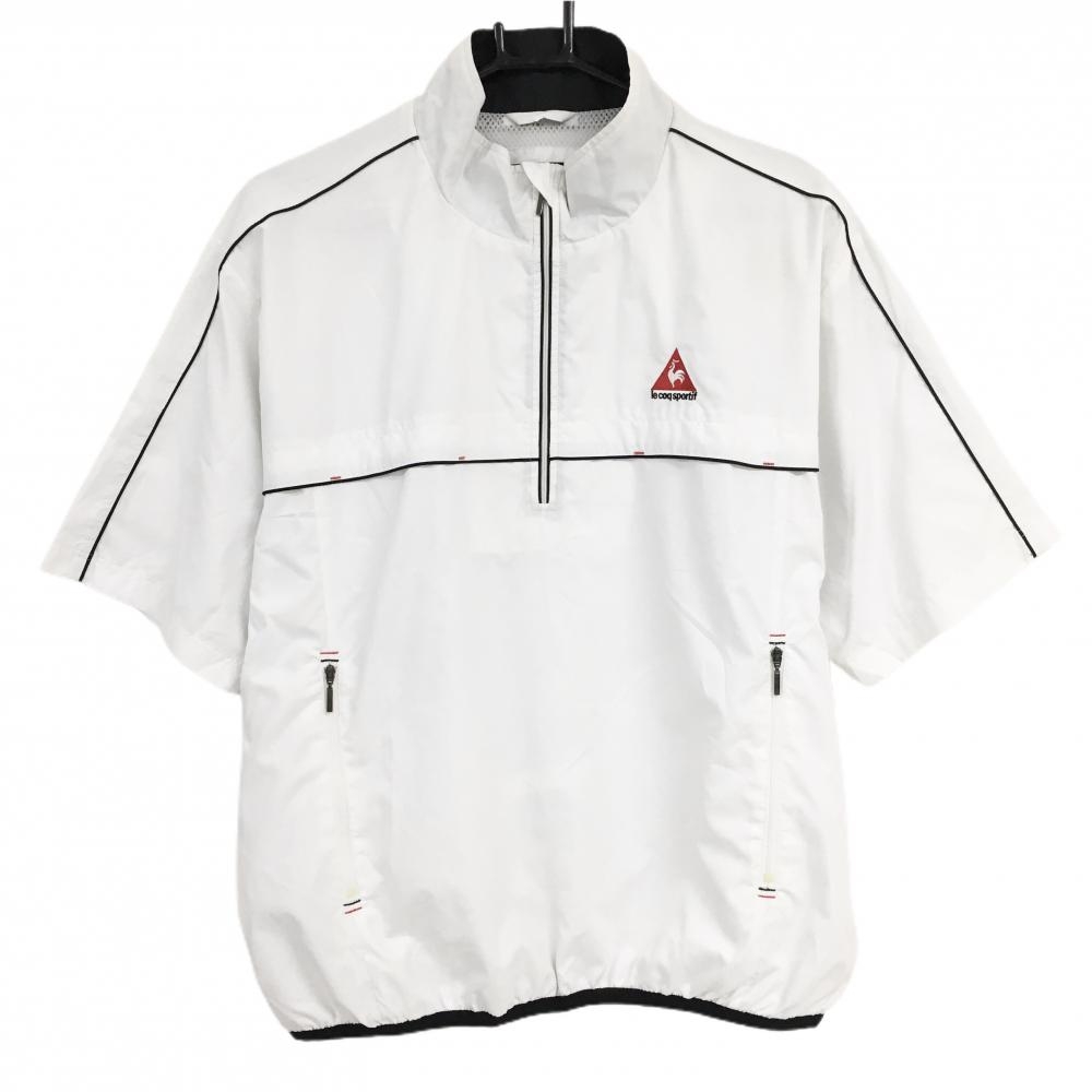 【美品】ルコック 半袖ブルゾン 白×黒 ハーフジップ 裏地メッシュ メンズ L ゴルフウェア le coq sportif